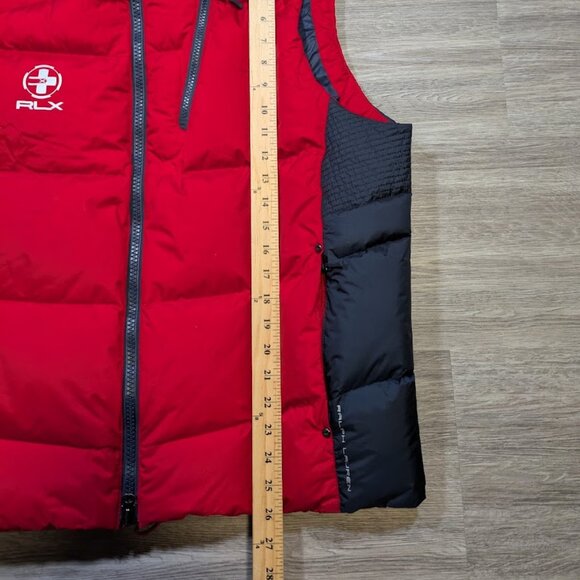 RLX Ralph Lauren Men's Large Down Puffer Vest Gilet Red Navy Full Zip - Picture 11 of 11